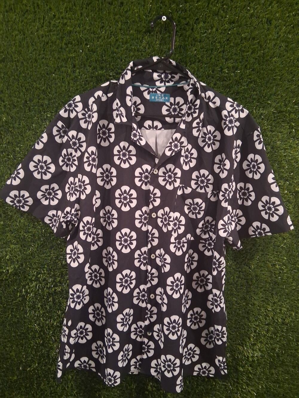 Ike Behar Resort Men XXL Shirt Floral Tropical Black White Short Sleeve...